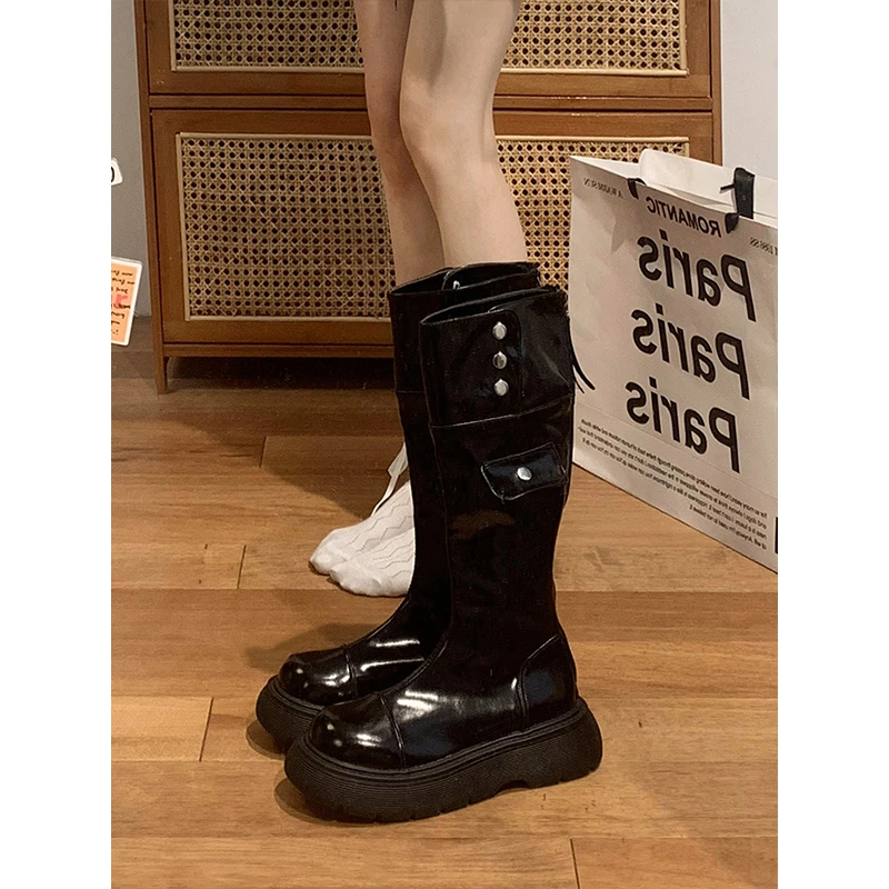 

Shoes Round Toe Lolita Boots Sexy Thigh High Heels High Sexy Zipper Boots-Women Over-the-Knee Rock Black 2023 Med Autumn Rubber