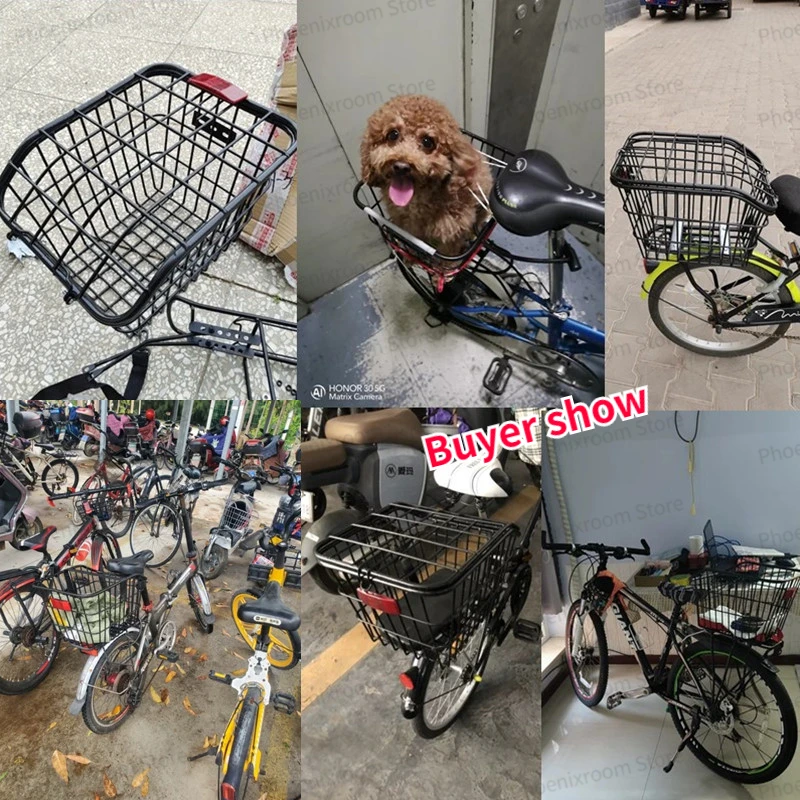 40cm Bicycle Rear Basket Mountain Bike Metal Basket Folding Bicycle Rear Storage Schoolbag Basket Vegetable Basket