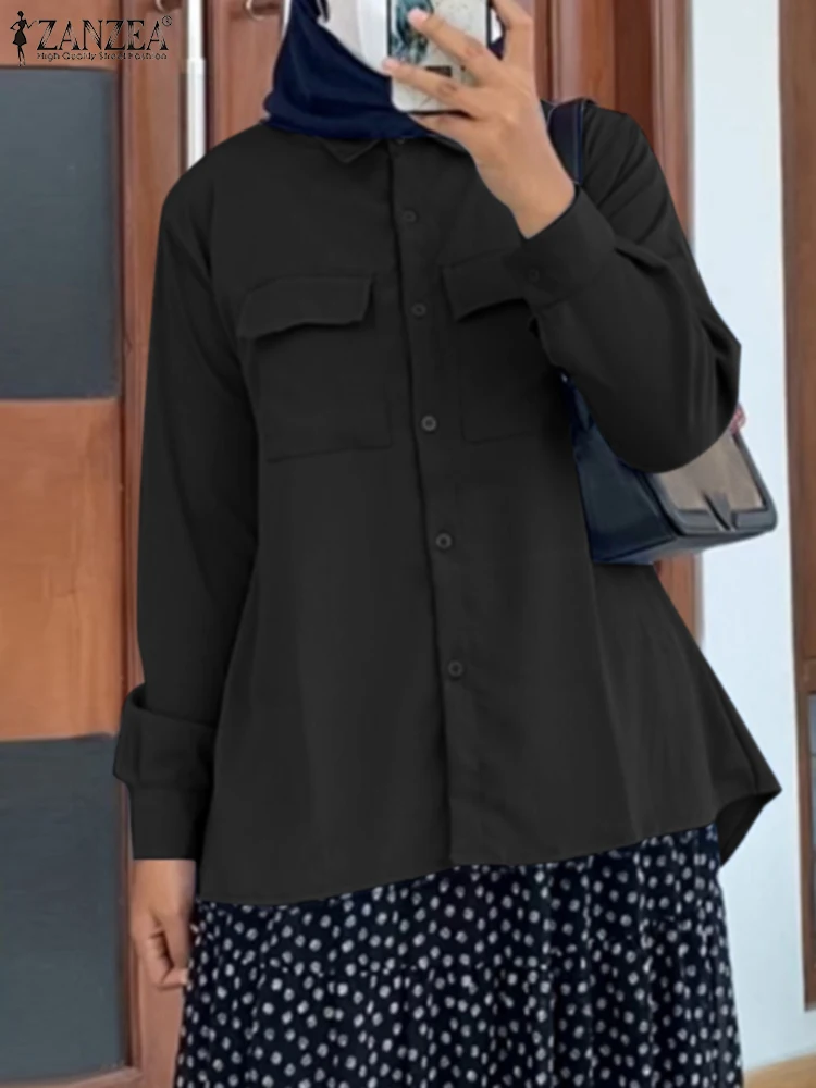 

Женская элегантная мусульманская рубашка ZANZEA, осенняя туника с длинным рукавом, блузка, модные однотонные женские блузы, Женские винтажные хиджабы из Турции, топы