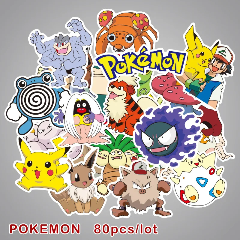 

80pcs Pokemon Stickers Anime Pikachu Stickers Electric Car Luggage Water Cup Guitar Skateboard Cartoon Children Stickers Gift