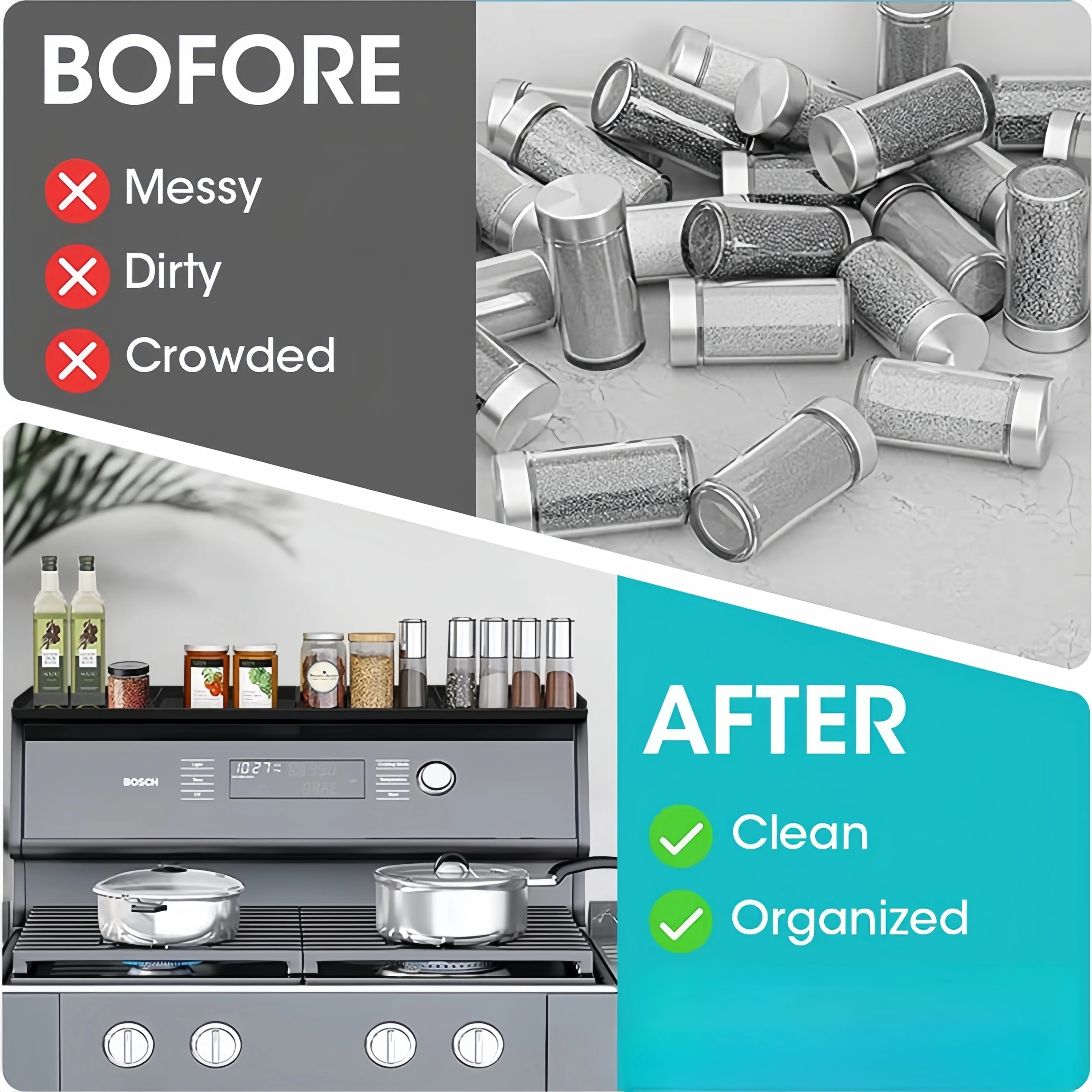 Spice Rack Magnetic Stove top Shelf Over the Stove Spice Rack for Kitchen Shelves Silicone Shelf Organizer Seasoning Organizer 6