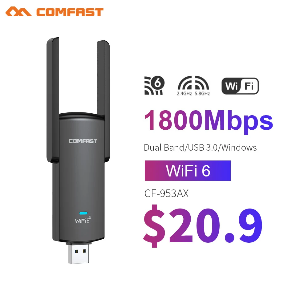 Comfast Adaptador USB de alta velocidad para teléfono móvil, Dongle inalámbrico alta velocidad, WiFi, 6, 2,4G y 5G, tarjeta de red WiFi6, USB3.0 para Win10/11| | - AliExpress