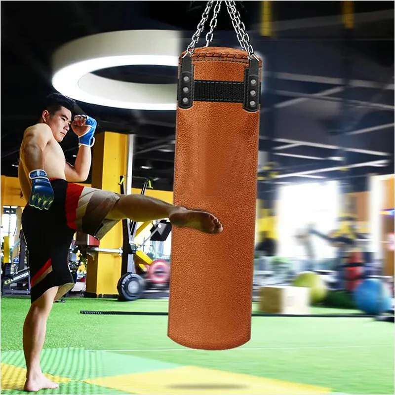 Sacco da boxe da boxe in pelle bovina da 120cm sacco di sabbia per adulti MMA Muay Thai Taekwondo Sport Fitness Training attrezzature per esercizi boxe