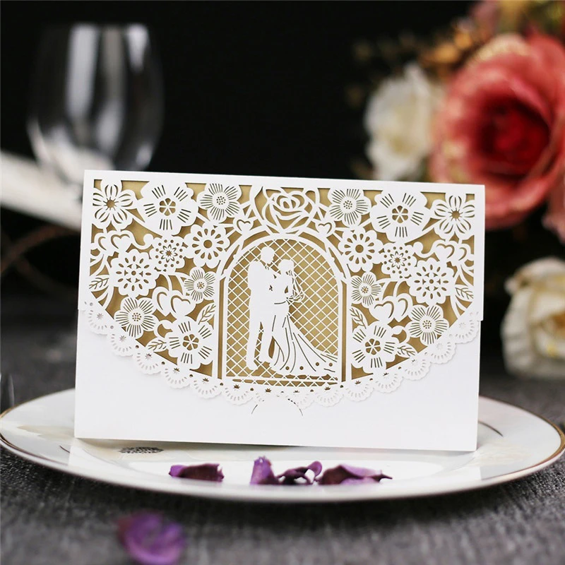 

10pcs Wedding Invitations Bride Groom Invitation Card Pocket Greeting Card Gift Card and Envelopes Customization for Party Dec