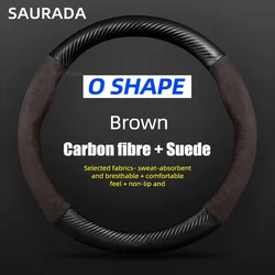 Premium Car Leather Steering Wheel Cover - 15 - Inch, Non - Slip Design (O fiber Brown)