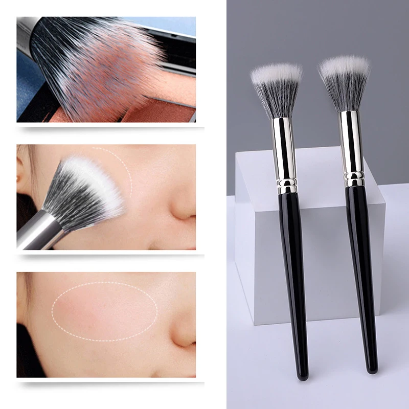 

HEALLOR 1Pcs Double-layer Flat Point Color Brush Wool Copper Tube Blush Brush Makeup Wooden Handle Beauty Tools Makeup Brush