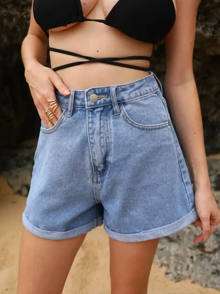 Black High Waisted Short Jeans Womens Wide Leg Denim Shorts Straight Leg Blue Denim Shorts for Women Summer Jean Shorts