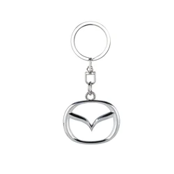 3D Metal and Leather Car Emblem Keychain Pendant Accessory (Silver For Mazda)