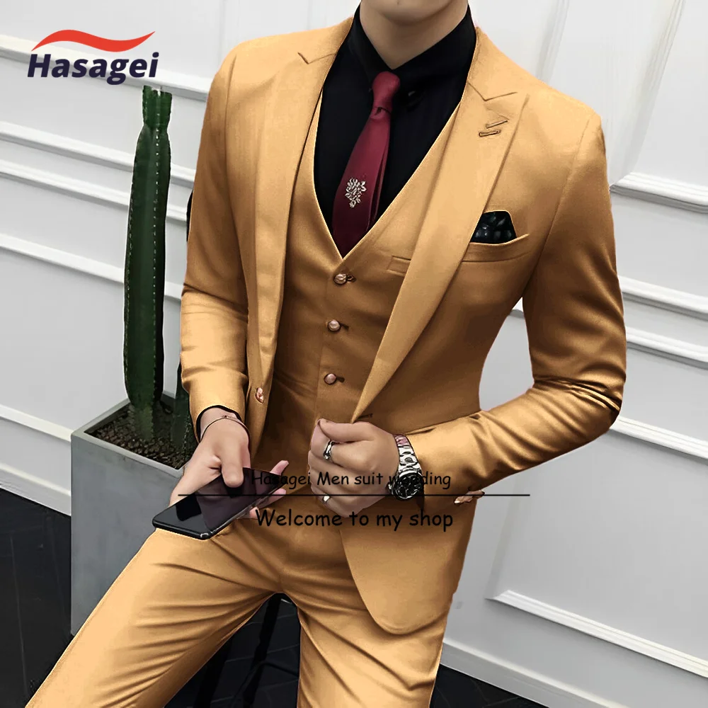 Pink Men's Suit Business Formal Jacket Pants Vest 3-piece Set Slim Design Wedding Tuxedo Groom's Clothes