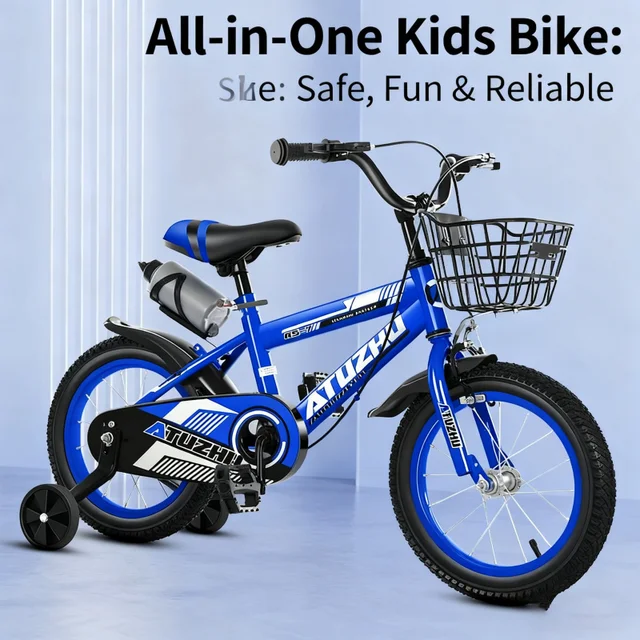 Modèle de bouilloire pour enfants bleu océan, vélo à pédales de 14 pouces, 16 pouces et 18 pouces pour garçons et filles de 3 à 6 ans et 9 ans 1