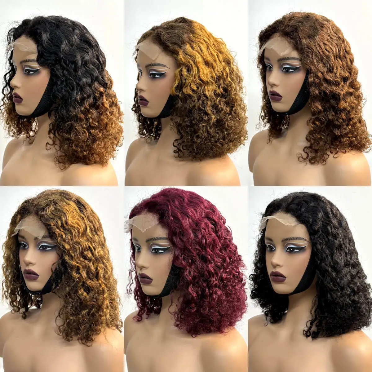 Burgundy 99J# Water Wave Human Hair Wigs 4x4 Transparent Lace Closure Colored Deep Wave Curly Brazilian Remy Hair Wigs for Women 2