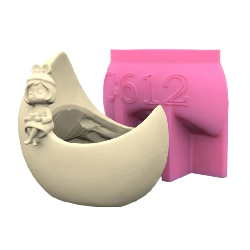 

Flower Pots Silicone Mold 3D Moon Girl Vase Concrete Candlestick Resin Mould DIY Succulent Planter Molds Craft Art Decor
