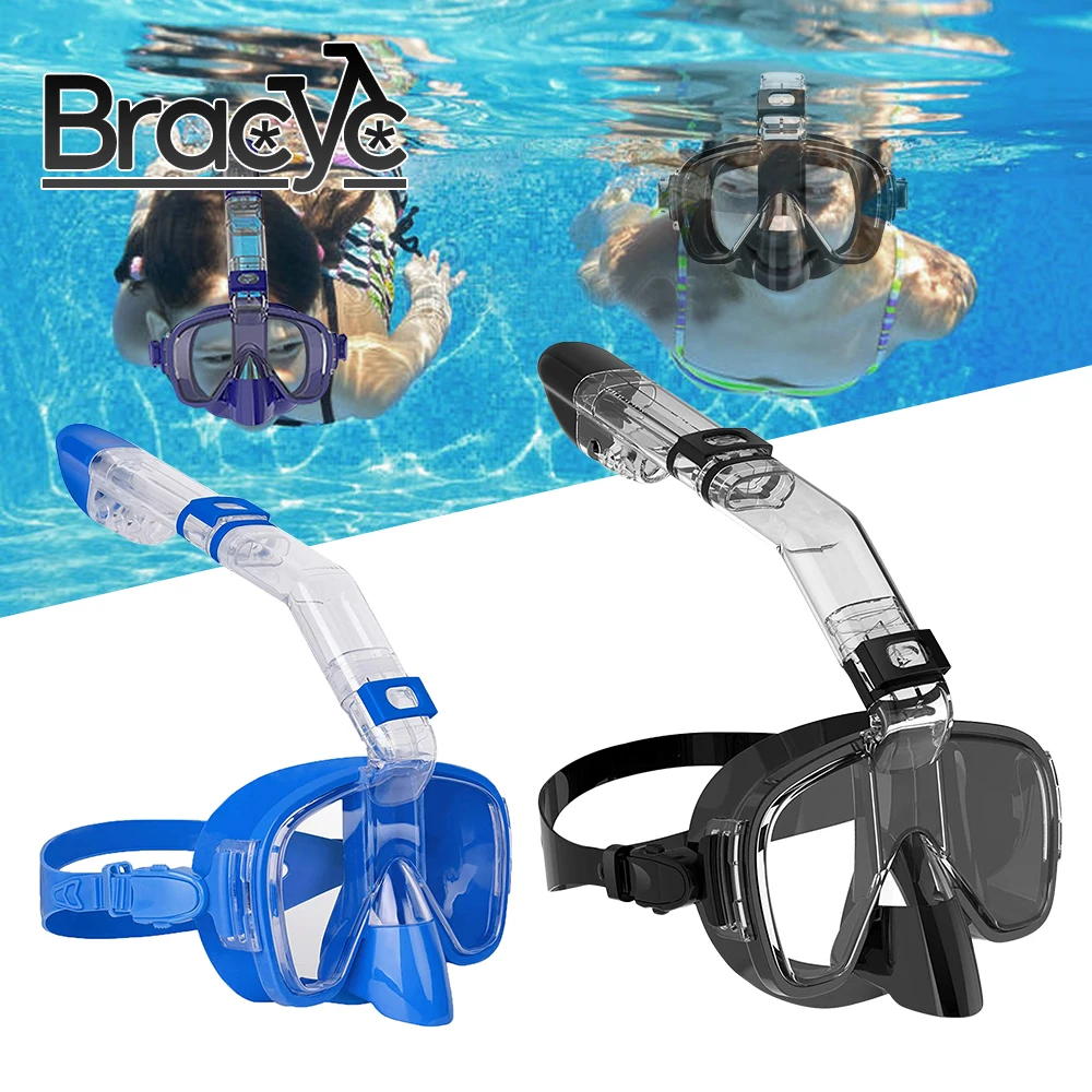 Snorkel Mask Foldable Anti-Fog Diving Mask Set with Full Dry Top System for Free Swim Professional Snorkeling Gear Adults Kids