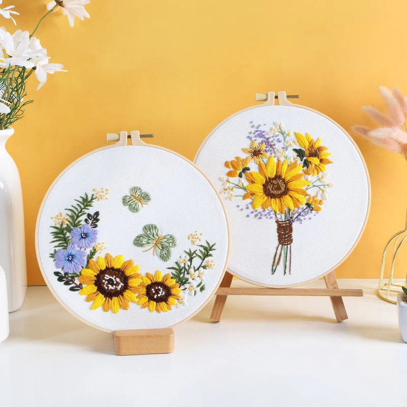 DIY embroidery kit sunflower for beginner flower cross stitch set needlework hoop handmade sewing art craft home decoration embroidery set embroidery kits embroidery tool