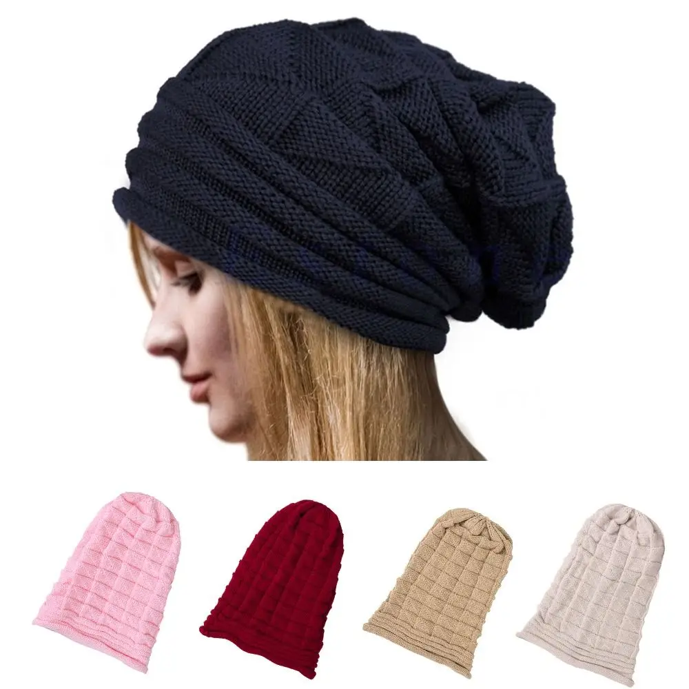 

Oversized Winter Hats Fashion Winter Warm Solid Color Warm Woolen Caps Striped Adjustable Knitted Hat Women Men