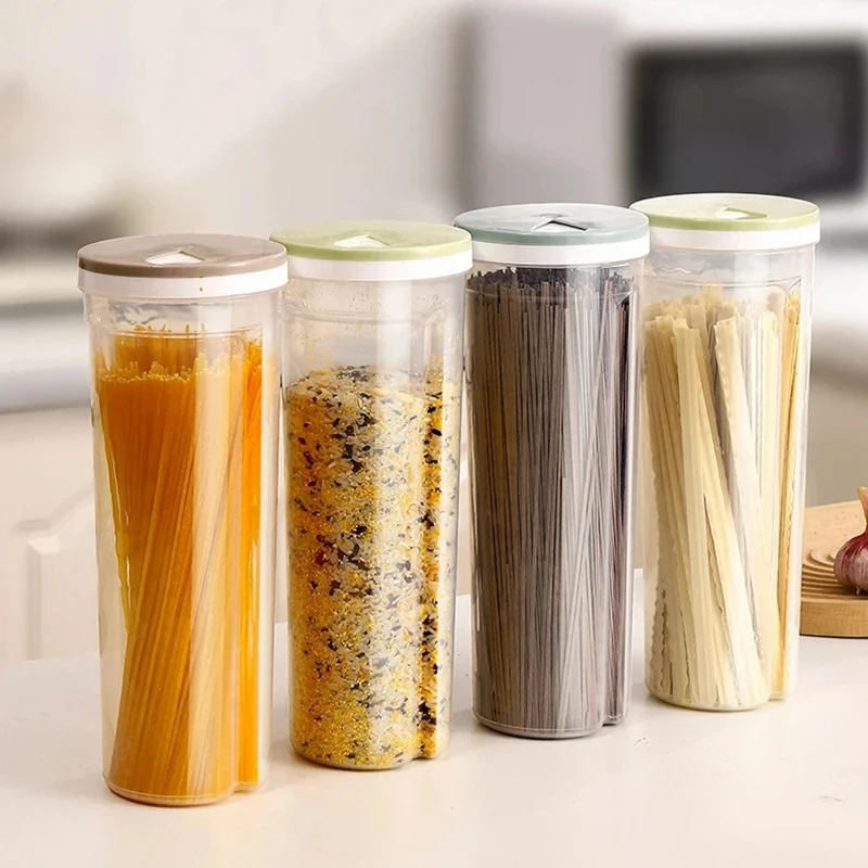 3Pcs Noodles Jars Transparent Box Large Capacity Sealed Jar Kitchen Organizer Moisture-proof Grain Noodles Storage Jar Round Can 4