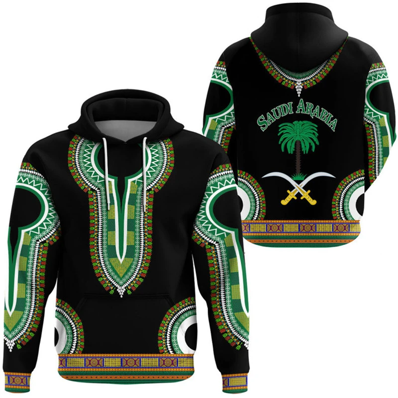 thumbnail image 1 of Sudadera con capucha con estampado de mapa y bandera de Arabia Saudita para hombre, ropa informal de uso diario, sudadera deportiva para niño, 1 of 4