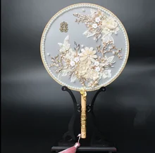 

2021 chinese style hanfu accessory metel gold translucence brides holding flowers wedding round fan photography props home decor