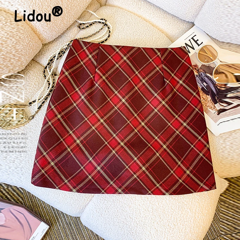 

Women Vintage Preppy Style Plaid Print Kawaii Harajuku Y2K Skirts Female Casual High Waist Sexy Chic Slim A Line Mini Skirt Saia