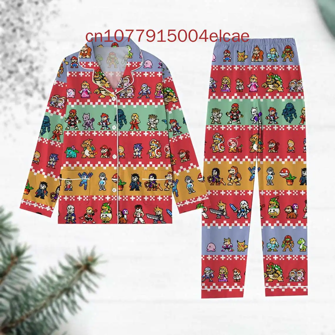 2024 New Super Mario Pajama Set 3D Printed Casual Men's and Women's Long Sleeve Shirt Pajama Set 6
