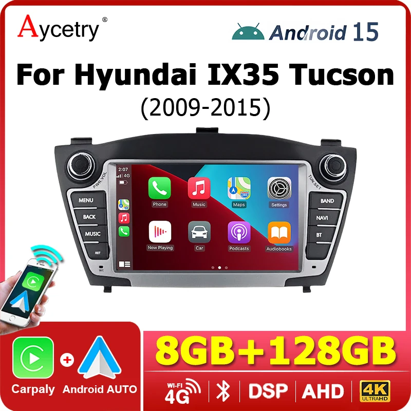 Wireless Android 15 Auto Radio Screen For Hyundai IX35 Tucson DIN autoradio Car multimedia player GPS Stereo 4G LTE