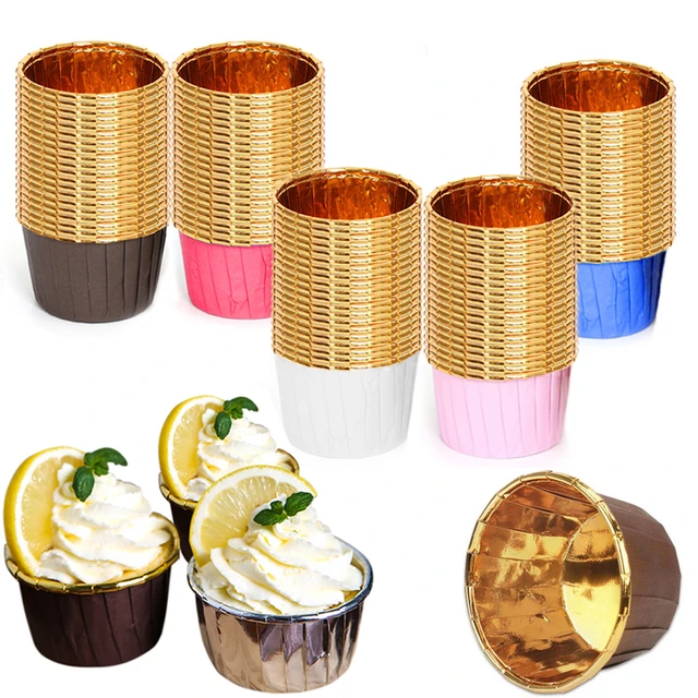 10/50PCS Aluminum Foil Muffin Cupcake Paper Cups Gold Cupcake