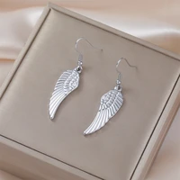 Boucles d'oreilles ailes d'ange pendantes en acier inoxydable, longues plumes créatives pour femmes, bijoux élégants, cadeaux 4