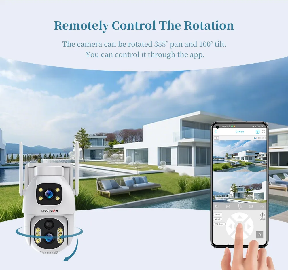 LS VISION 8MP 4G SIM Solar Camera Dual Lens Outdoor Security Cameras CCTV PIR Hu