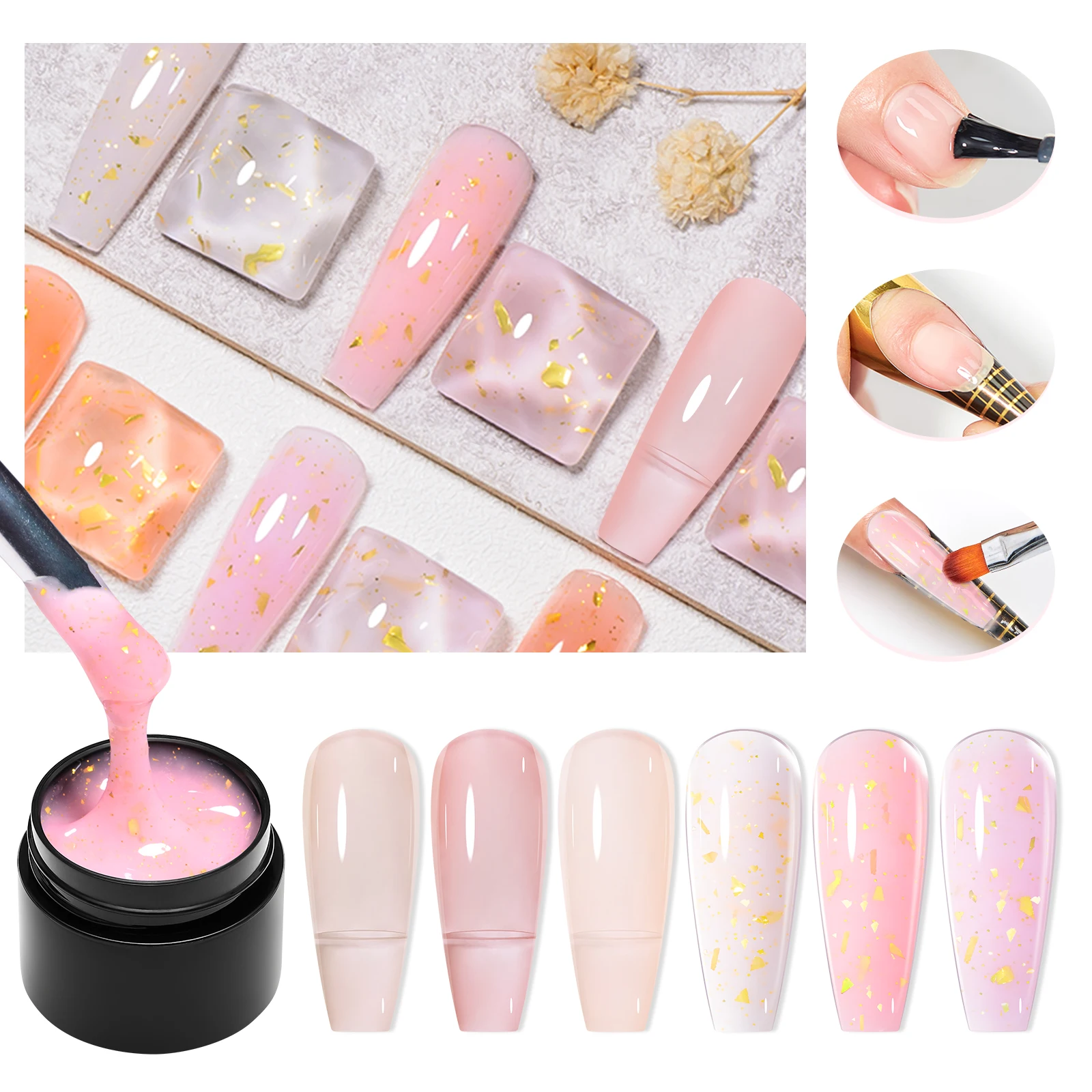 6개 연장 젤 네일 폴리쉬, 네일 브러쉬 포함, 핑크 UV 빌더 옴브레 네일, 카모플라주 퀵 연장 젤, 연장 네일 아트 키트