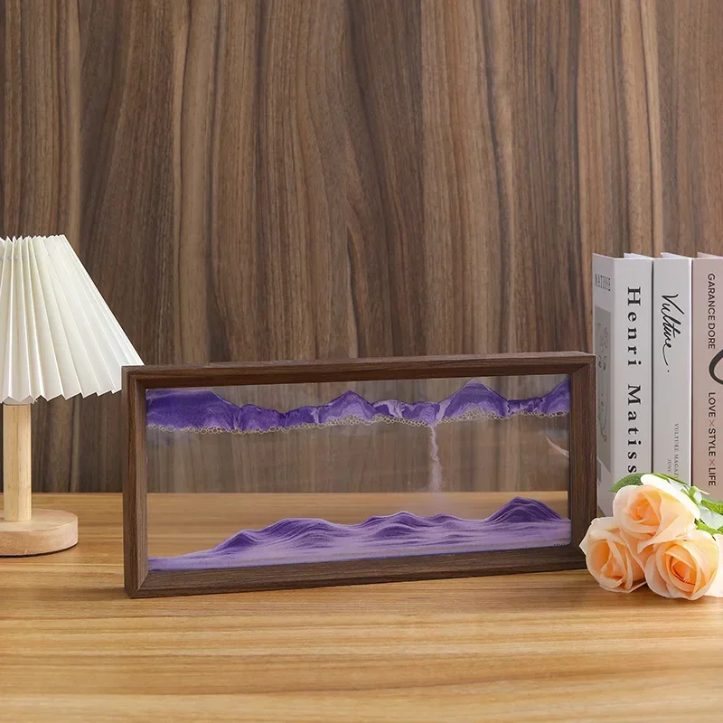 Sand Art Picture Wooden Frame Sandscape Moving Sand Art Picture Quicksand 3D Liquid Hourglass Craft Flowing Sand Painting Office Home Decor Gifts