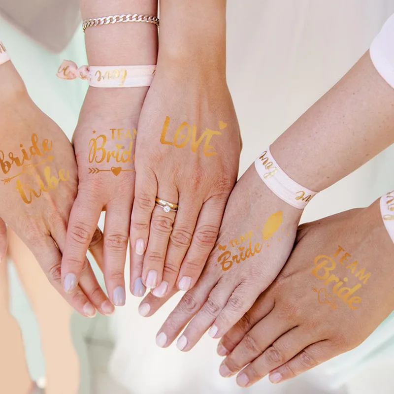 10Pcs Gold Team Bride Tattoo Stickers Wedding Bridal Shower Decoration Bachelorette Party Supplies Bridesmaid Gift Bride To Be