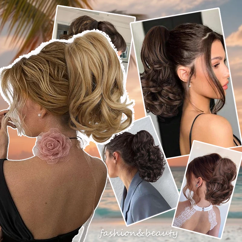 10inch Wavy Hair Ponytail Extensions Hairpiece Short Wavy Claw Clip Ponytail with Drawstring for Women Daily Party Use Hair Wig