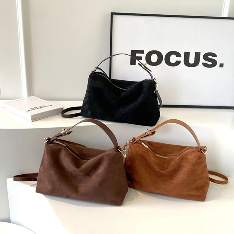 Vintage Chamois Leather Women's Shoulder Bag Fashion Large Capacity Crossbody Bag Soft Handbag For Women Shopping