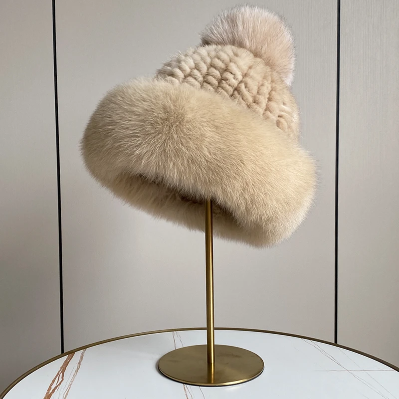 

Pudi Women Fox Fur Hat Cap Female Winter Warm Beret Skullies Beanies HF2102