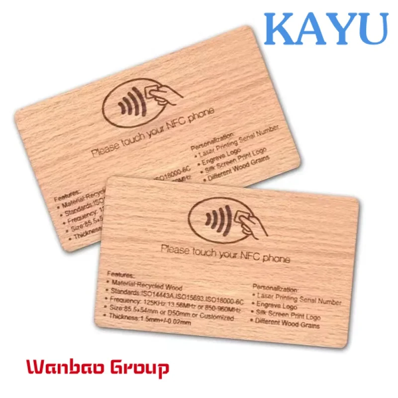 13.56mhz Passive NFC Laser Engraving Blank Wood Business Card NFC Bamboo Card Blank Hotel Access Control