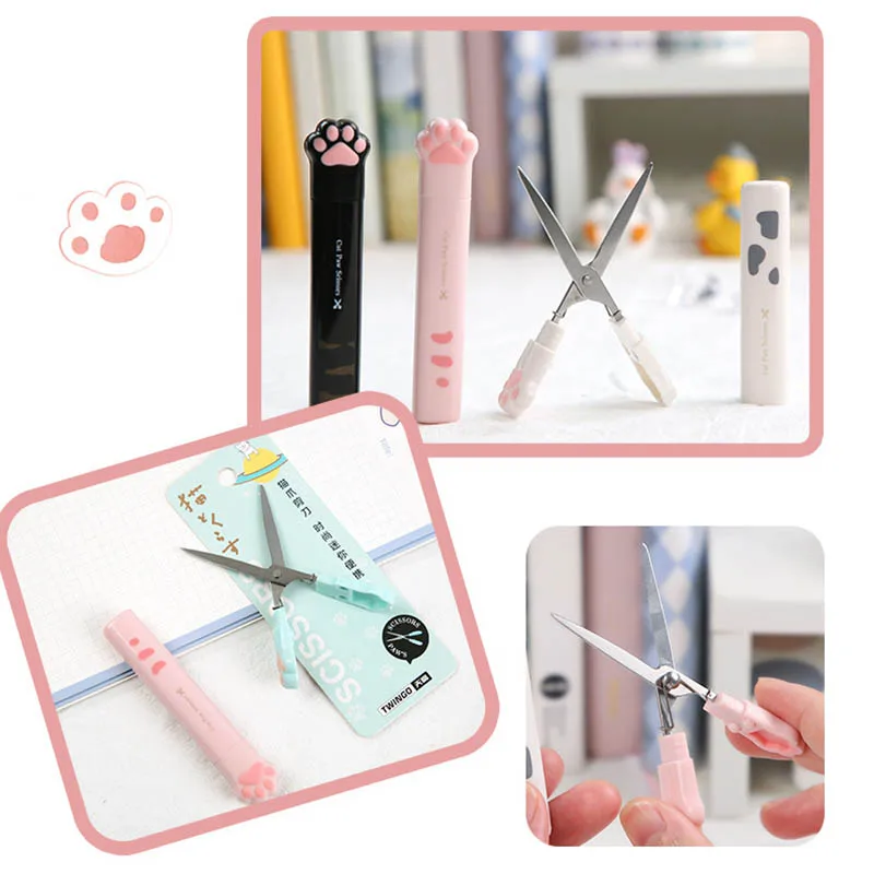 1Pcs Cute Multifunctional Hand Scissors Folding Design Mini Portable Kawaii Cat Paw Art Scissors School Stationery Novelty