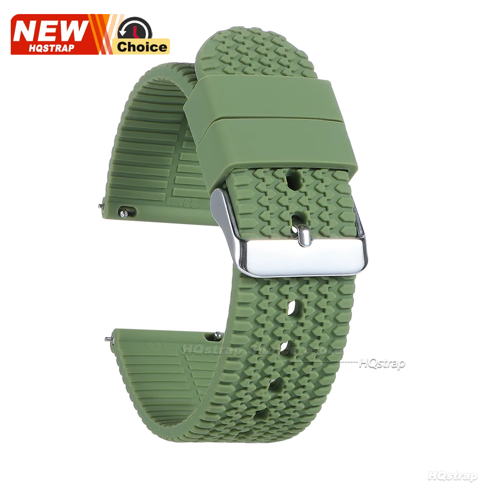 Waterproof Silicone Quick Release Smart Watch Band - Black & Green Rubber Wristband