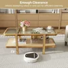 Coffee Table, 47.5" Rectangle Solid Wood Tea Table w/Tempered Glass Tabletop&PE Rattan Storage Shelf, 2-Tier Boho Coffee Tables 5