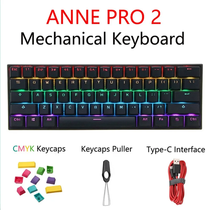 

Anne Pro2 60% Layout Bluetooth Mechanical Keyboard Hot-swappable RGB Backlight for Win/Mac Gaming Keyboard Cherry Switch