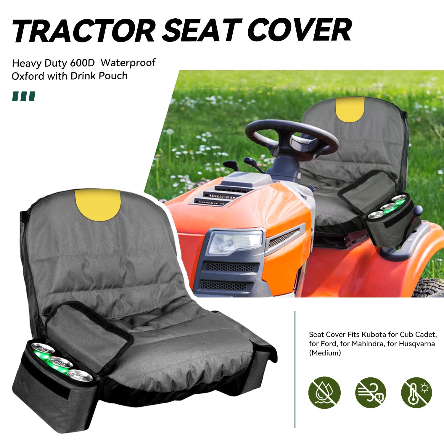 Funda para asiento de cortacésped, impermeable, para asiento de Tractor de césped, resistente a los rayos UV, Protector de asiento para cortacésped con bolsillos de almacenamiento