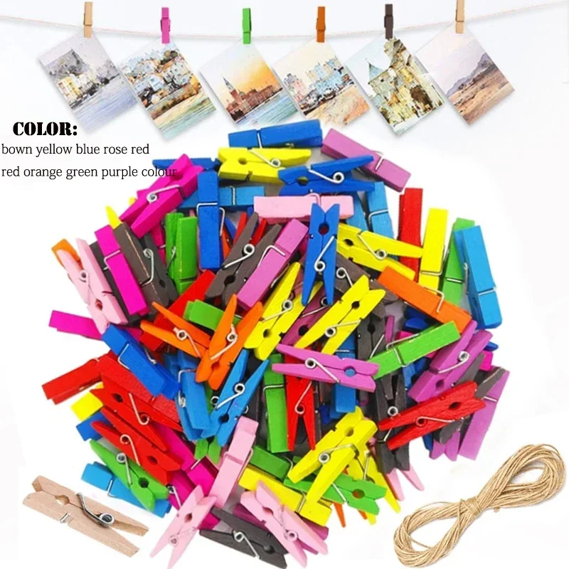 Photo Clips 25mm 50-100pcs Natural Wooden Colored Clips Photo Mini Clips Memo Paper DIY Stationery Christmas Wedding Party Home Decor