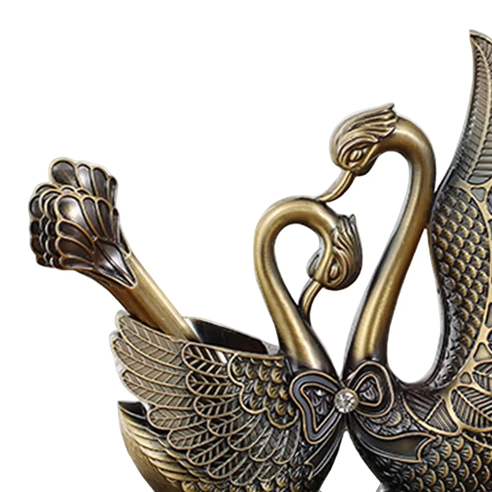 Swan Base Holder 6 Forks and 6 Spoons Cake Spoon Teaspoons Flatware Set Rack for Fruit Dessert Coffee Ice Cream Cake