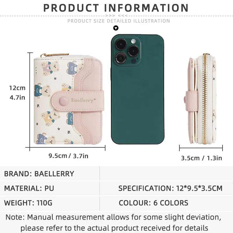 Women Zipper Wallets Card Holder Coin Pocket Female Small Card Bags Purses Cute Bear Pattern Wallet for Girls
