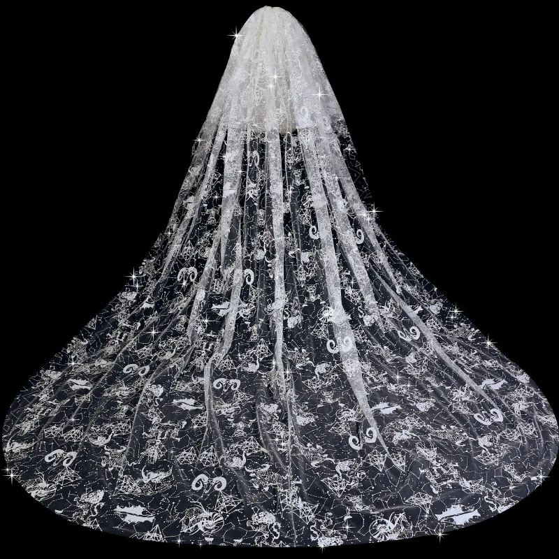 50 pcs/lot Cathedral 1 Tier Bride Wedding Veil Sparkling Long Bridal Tulle Veil with Comb Drop Cut Edge for Bride 3.5M