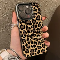 Brown Leopard Anti-drop Armour Phone Case For iPhone 15 Pro Max 16 14 13 12 11 Pro X XR XS 7 Plus 16E Lens protect plating Cover 1