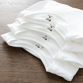 [두 조각] 일본 순수한 흰색 순수한면 짧은 소매 바닥 셔츠 티셔츠 남성과 여성의 흰색 내복 티셔츠 반 소매 두꺼운 티셔츠