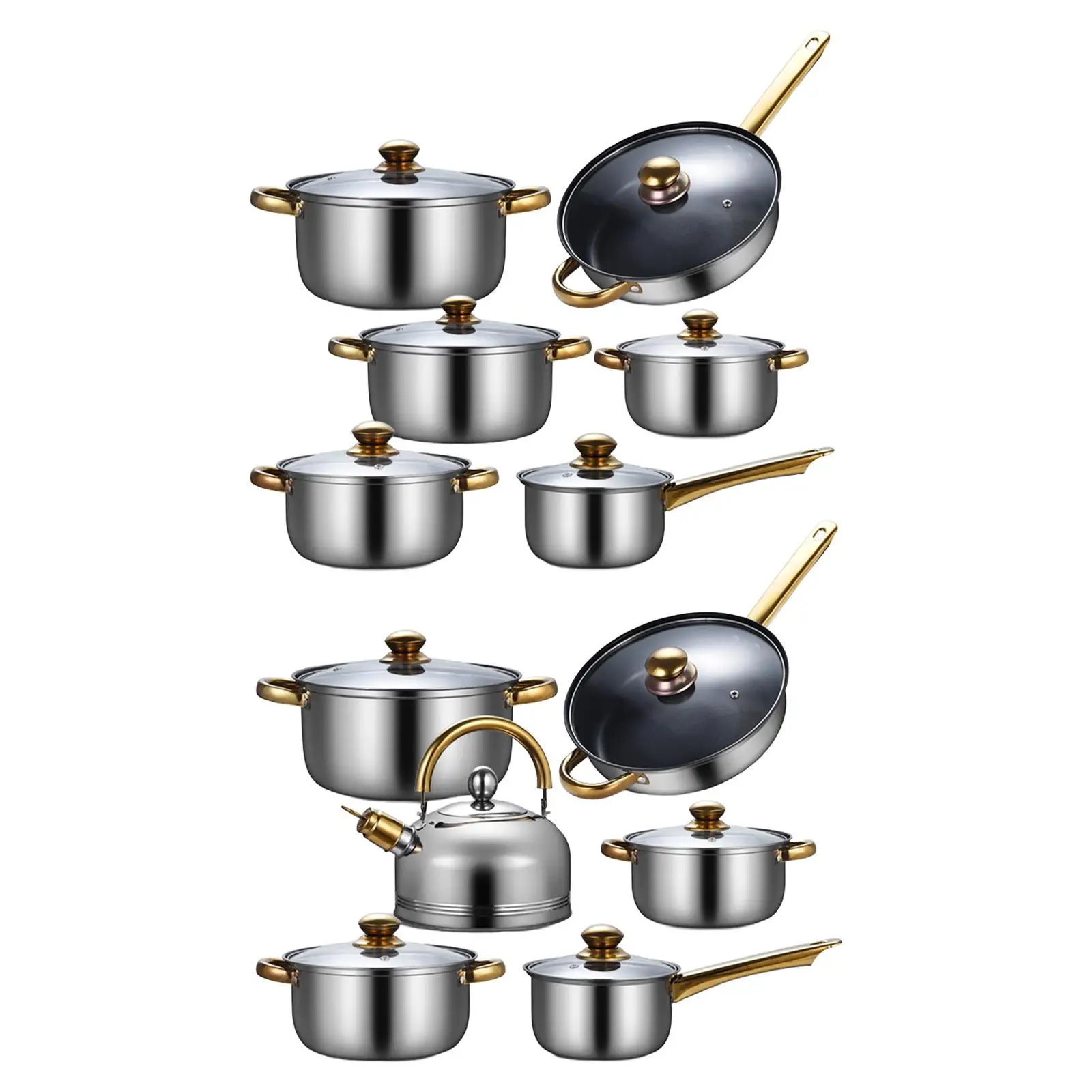 6 Pieces Stainless Steel Ergonomic Handle Portable Nonstick Pan Saucepan Pots and Pans Set Kitchen Cooking Set for Kitchen Home