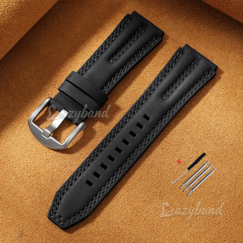Vintage Leather Watch Band - 22mm Retro Cowhide Strap, Soft Business Style