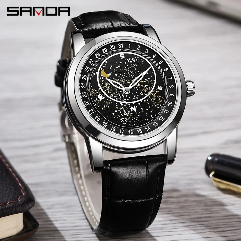 manufacturers agent star brand authentic silver electrode bcu80agp ag15% ag15 bcu15agp silver electrode SANDA Luxury Brand Automatic Men Watch Mens Mechanical Watches Fashion Star Dial 30M Waterproof Leather Strap Relogio Masculino