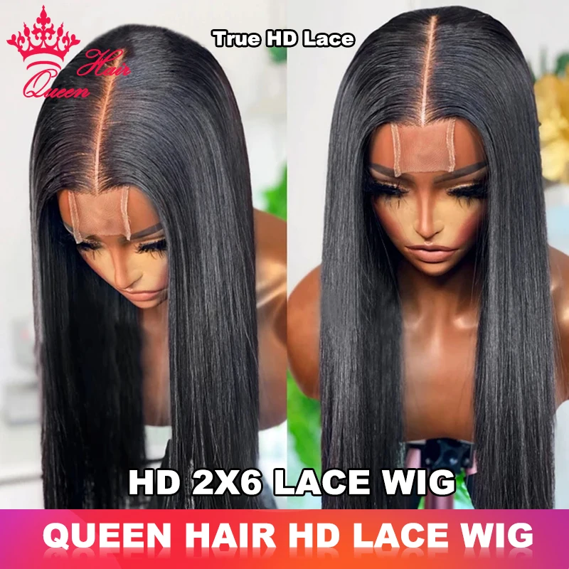 

Queen Hair 2x6 HD Lace Closure Wig Kim K Deep Part Lace Wigs Raw Human Hair Bone Straight Invisible Lace Lace Human Hair Wigs